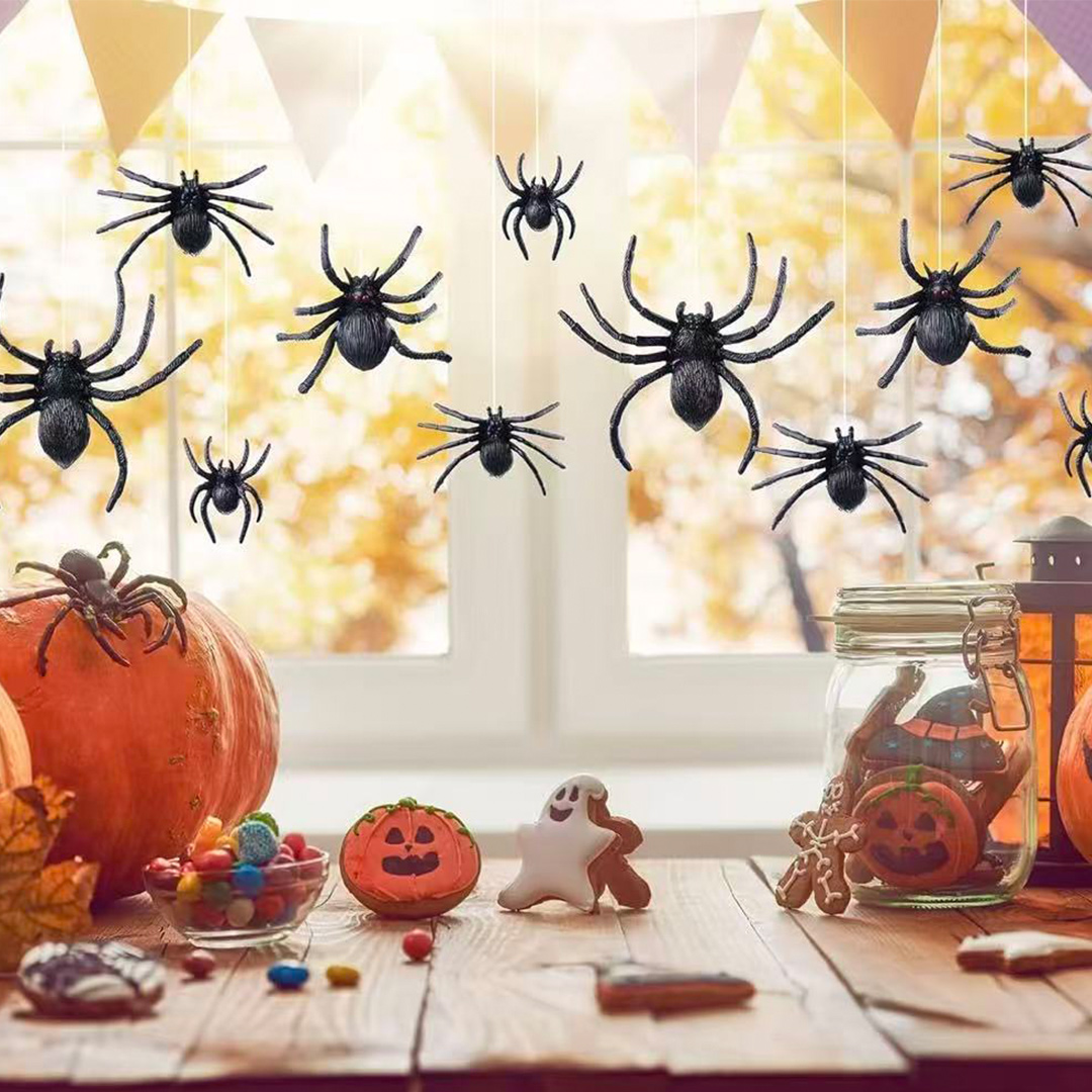 12pcs/Set Silicone Realistic Spiders and Bats Toy Halloween Party Prop ...