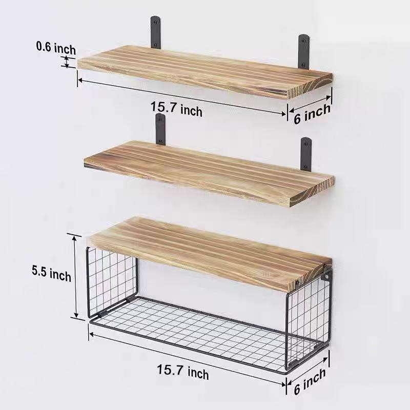 Three-layer storage rack with wall-mounted multi-level wooden structure ...