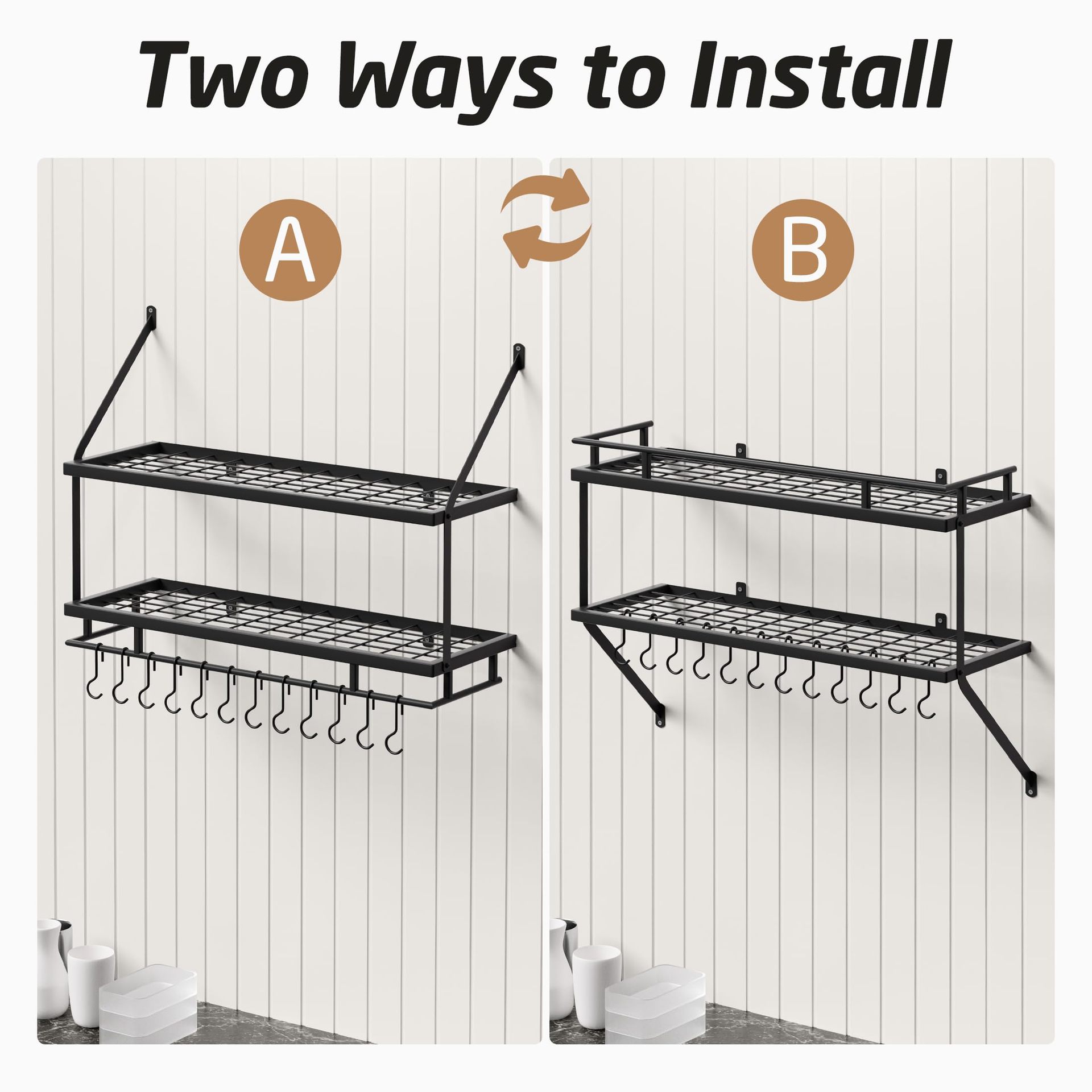 2-Tier Kitchen Pot Rack Kitchen Pot Hanging Rack Mounted Organizer ...