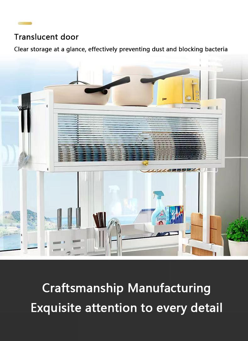 Metallic Dish Rack Dustproof Kitchen Drain With Cabinet Door Drying ...