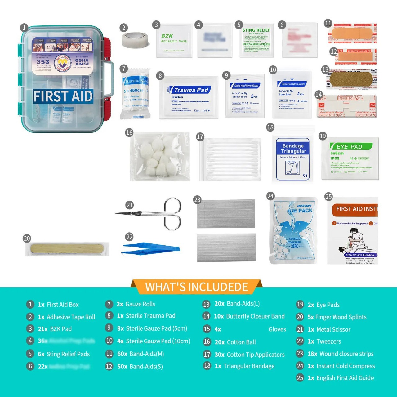 First Aid Kit 326 Pieces - Exceeds OSHA ANSI/ISEA Standards for 100 ...
