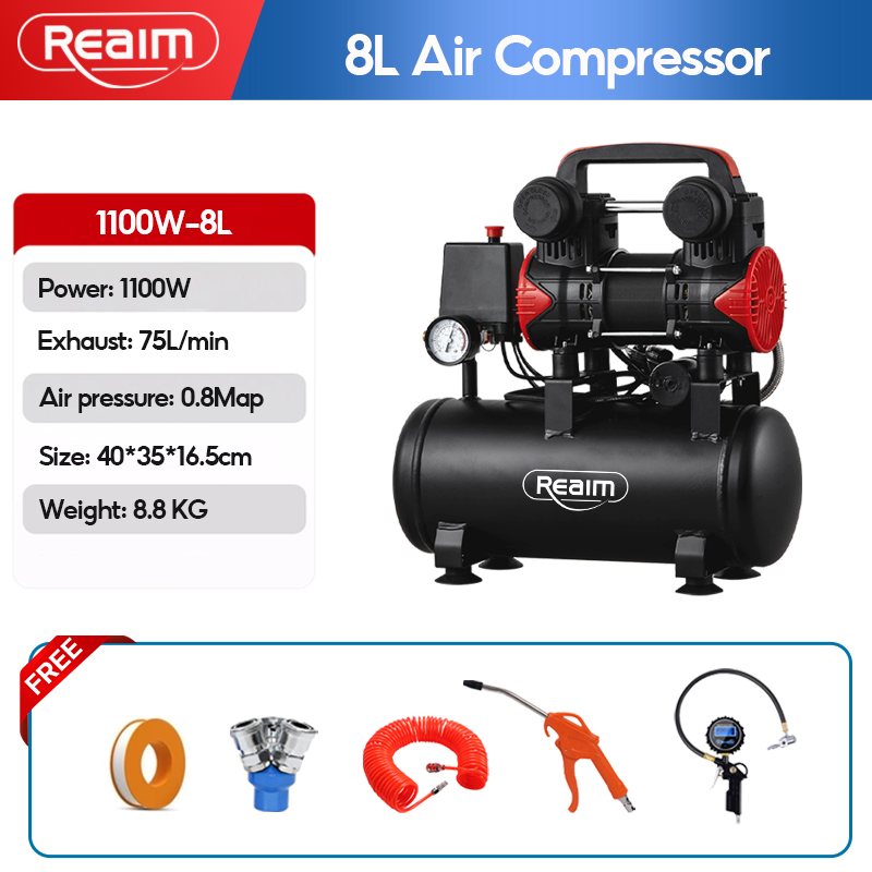 REAIM Air Compressor Portable Heavy Duty Oil-free Silent 1100W/2200W ...