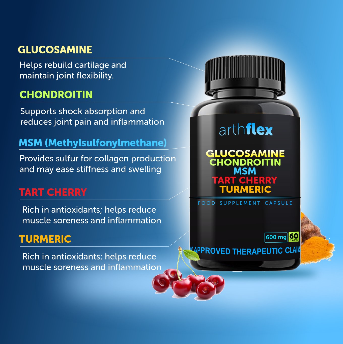 arthFLEX Glucosamine Chondroitin MSM Tart Cherry Turmeric | Shopee ...