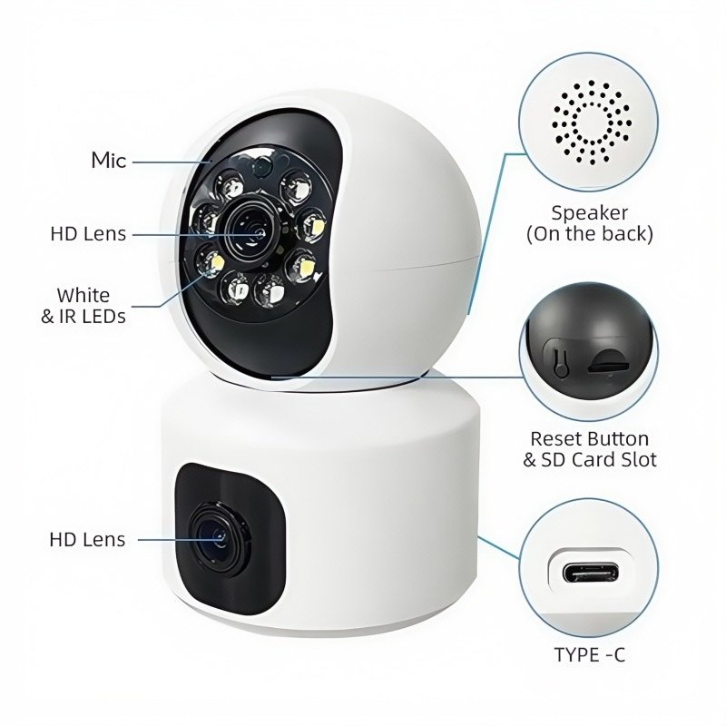 CCTV Camera Dual Lens 2K HD Full Color Night Vision WIFI Wireless 360 ...