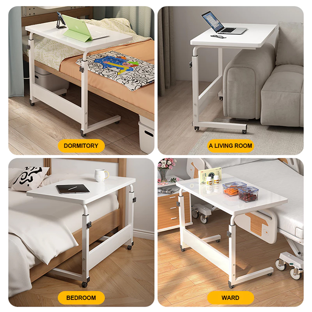Adjustable Study Table Bed Side Table Wheels Laptop Tray Table Wood ...