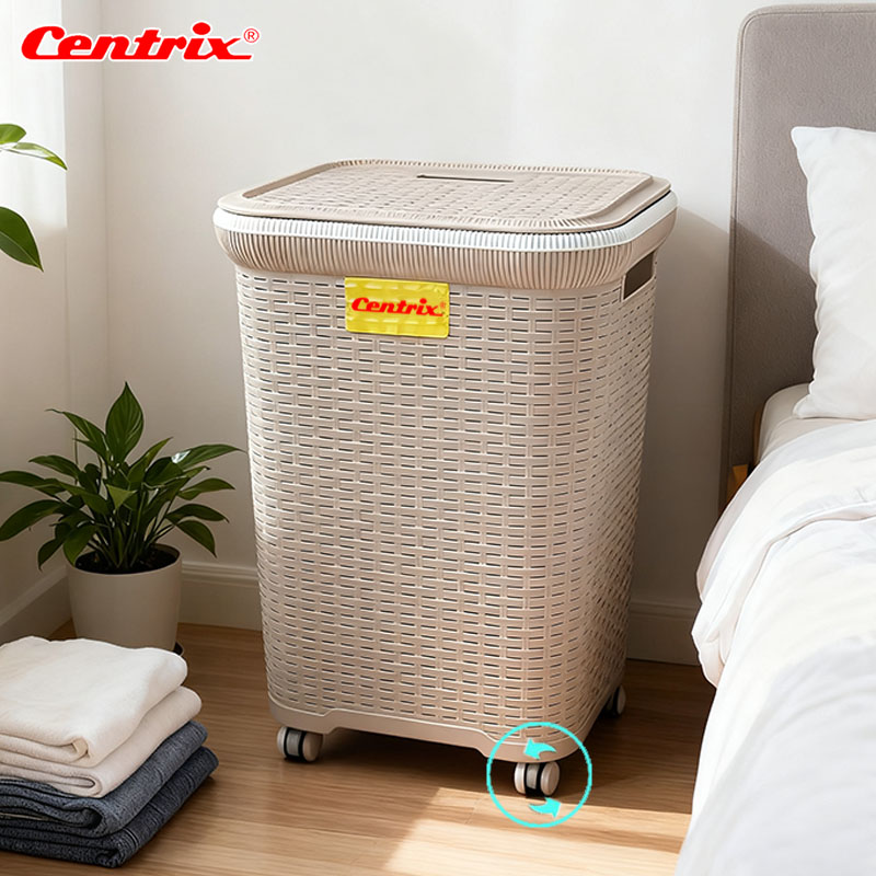 Centrix LAUNDRY BASKET RATTAN Clothes storage Removable with lid ...