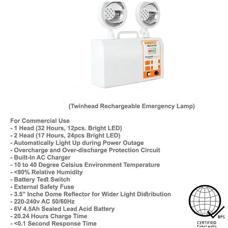 FIREFLY FEL201 Rechargeable LED Twin Head Emergency Light FEL-201L ...
