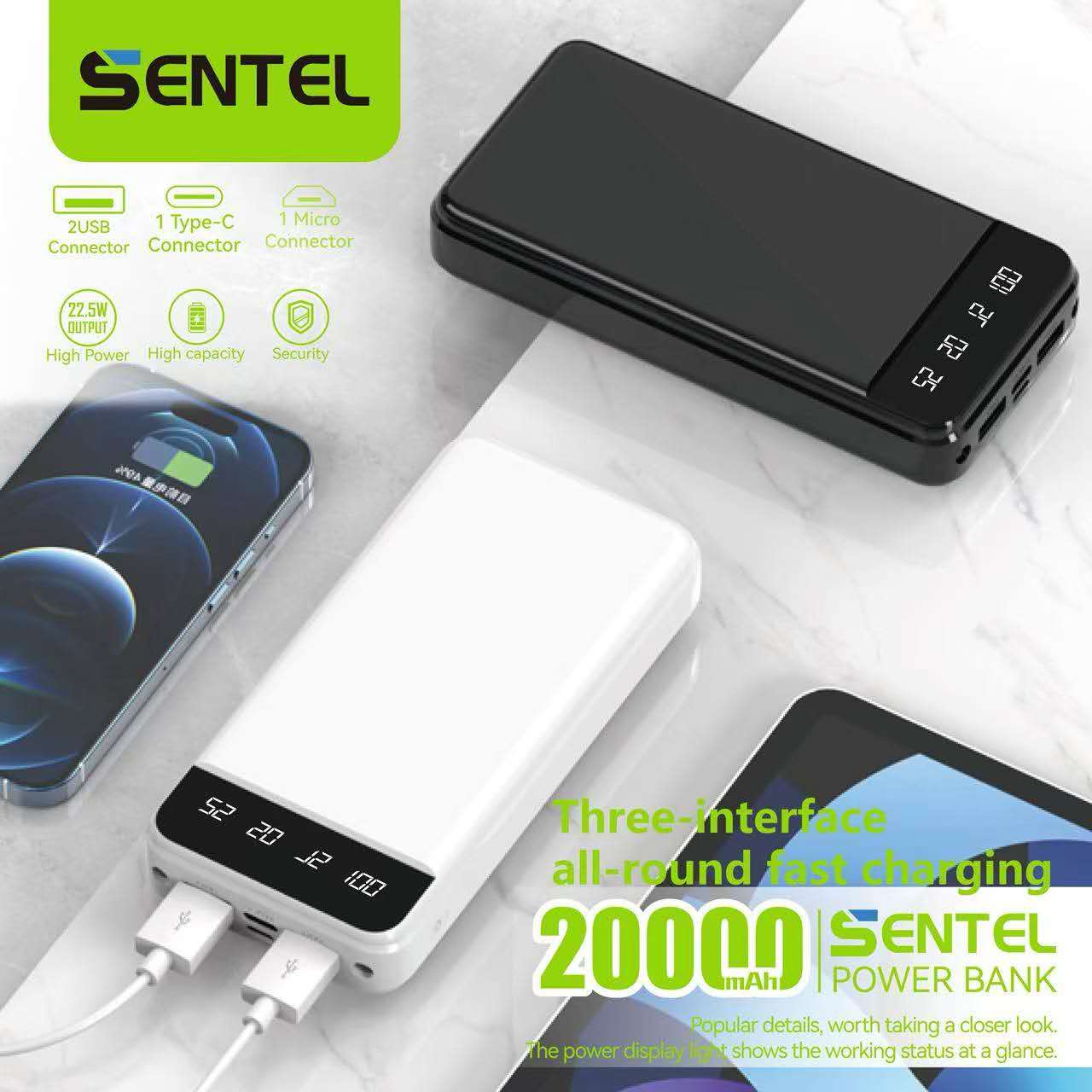 Sentel ST668 PowerBank Original 10000mAH 20000mAH LED With Flash Light ...