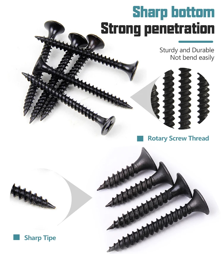 100PCS Black Screw for Wood and Metal Self-Tapping 1 inch to 3 inches ...