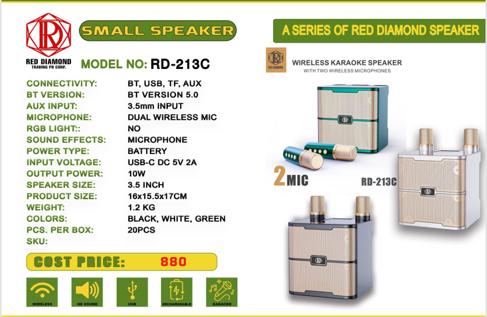 RD Wireless Bluetooth Portable Karaoke Speakers with 2 mic Family Party ...