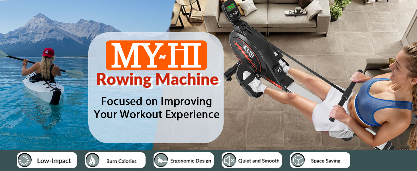 MY-HI Rowing Machine 16-level Magnetic Adjustable Resistance LED ...