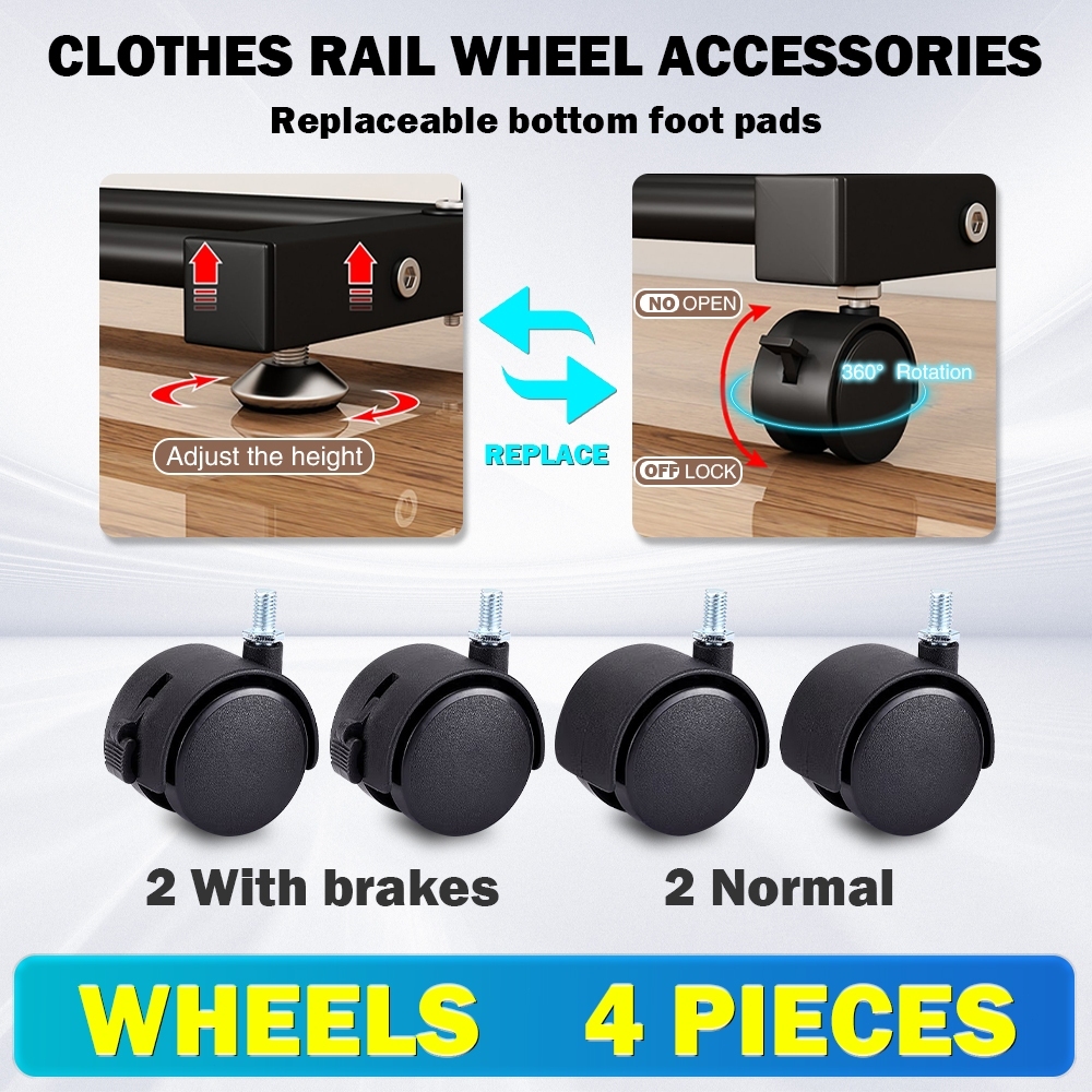 Double layer clothes rail movable wheel set with brakes | Shopee ...
