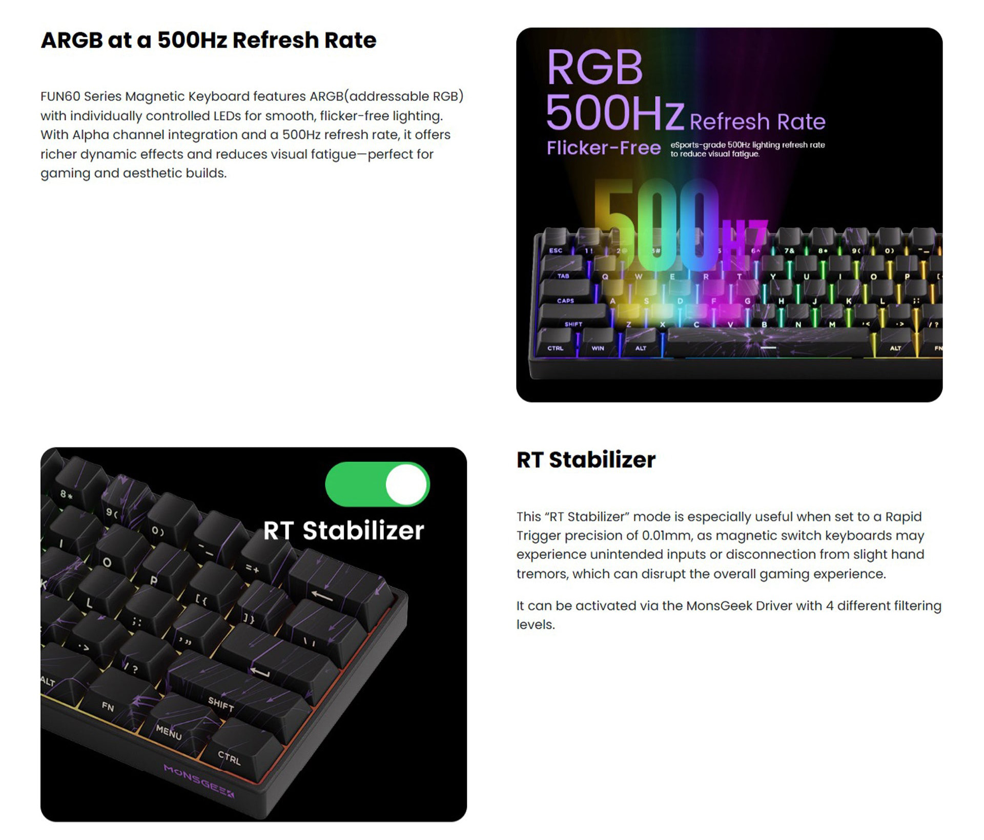 MonsGeek FUN60 Pro SP Shine-Through Black Wired RGB Mechanical Keyboard ...