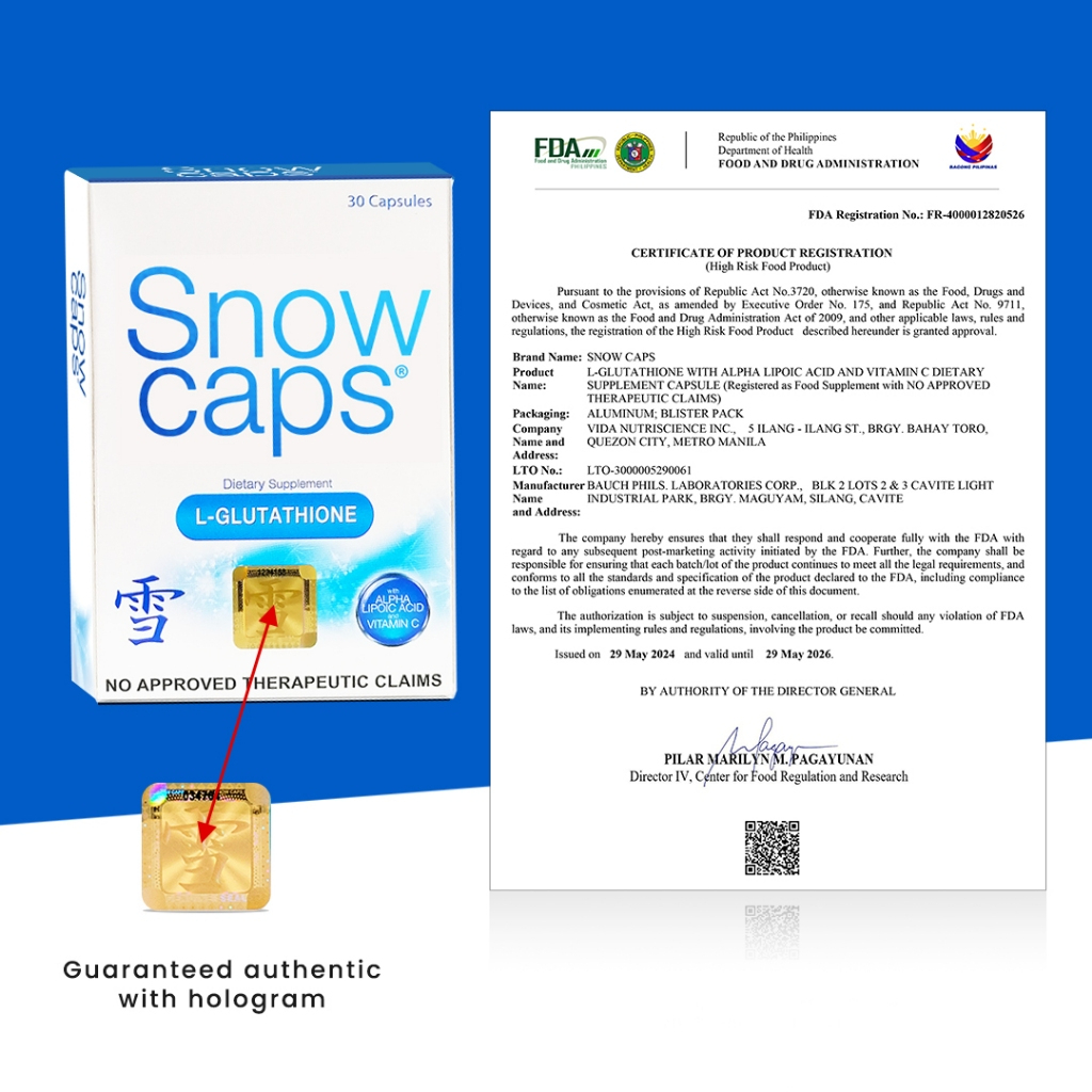 SnowCaps Premium Dietary Supplement L-Glutathione 500mg | Shopee ...
