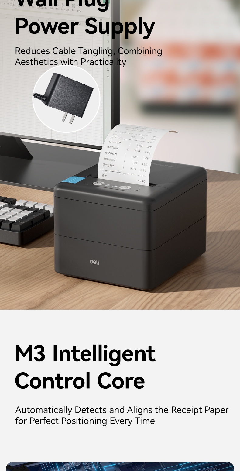Deli Desktop Receipt Printer High-Speed Bluetooth Portable Thermal ...