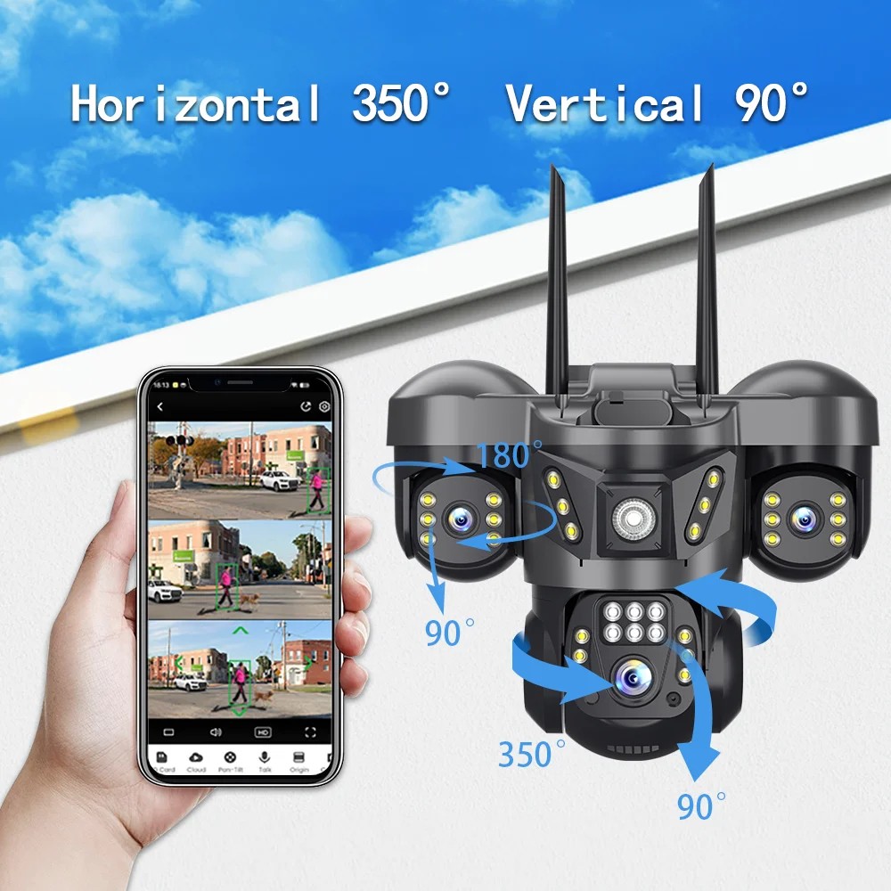 Four Lens CCTV Camera 4K Security Camera Outdoor Waterproof PTZ ...