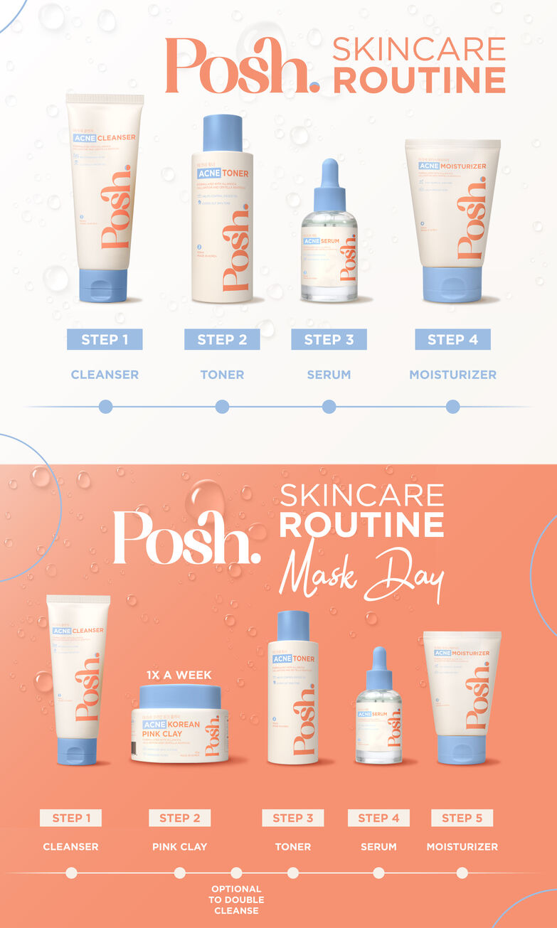 Posh Skincare Acne Set 5 - Cleanser 100ml, Clay Mask 50g,Toner 150ml ...