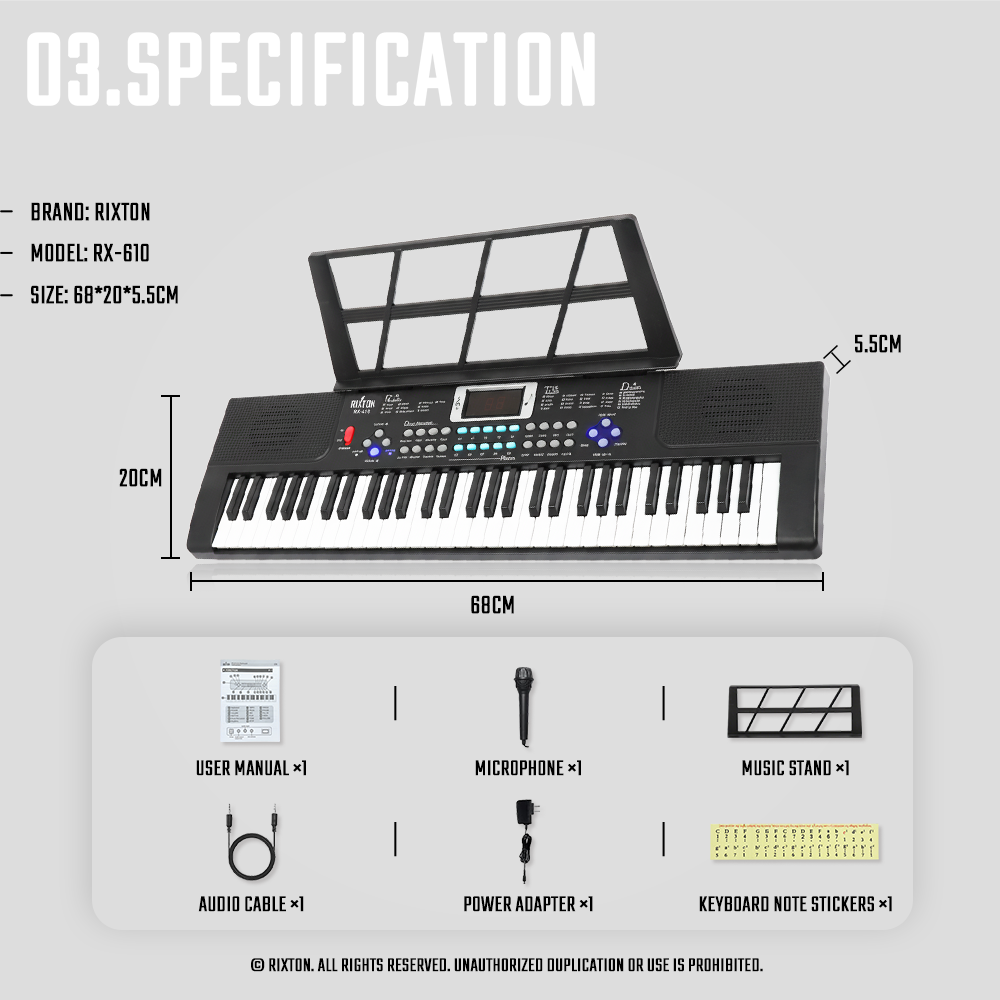 RIXTON RX-610 61 Keys Electric Piano Portable Piano Musical Keyboard ...
