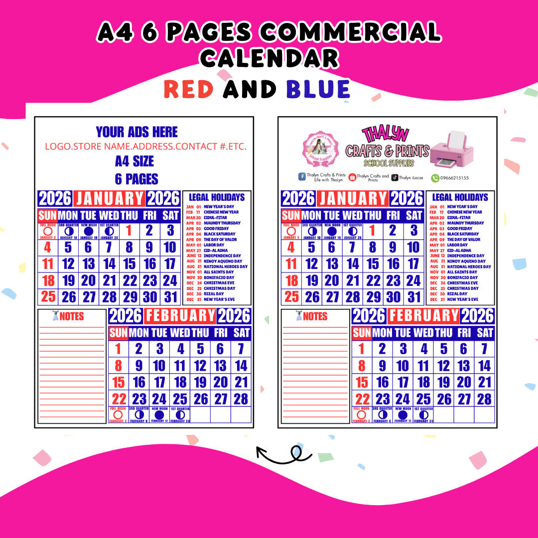 2026 Commercial Calendar 6pages A4 Size– Affordable Giveaways ...