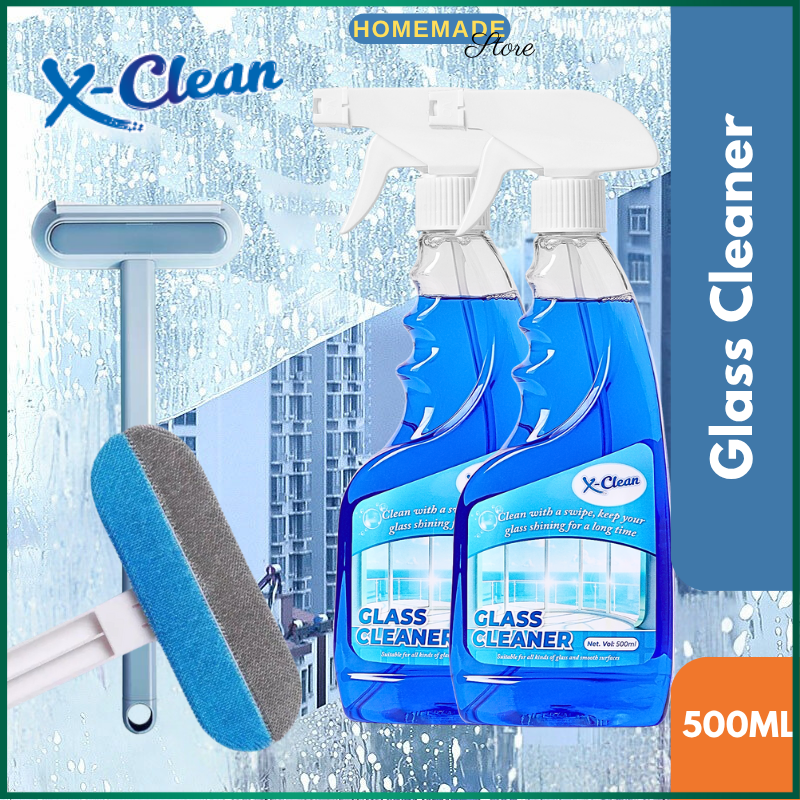 500ml X-Clean Glass Cleaner Spray & Brush Mirror Windows Cleaning Anti ...