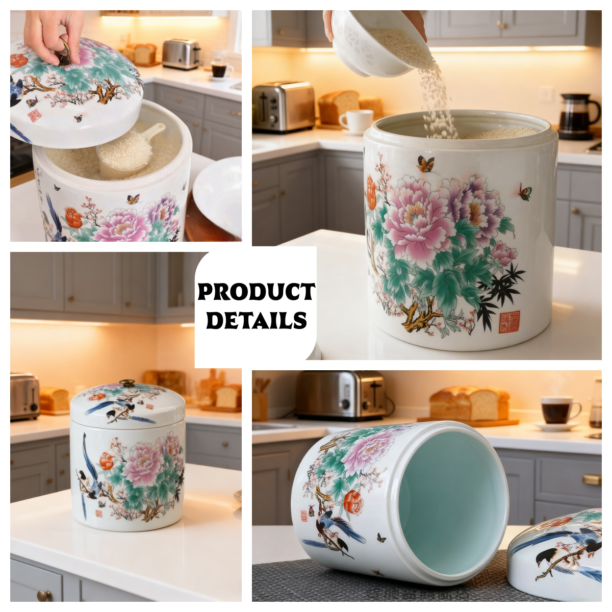 Jingdezhen ceramic rice dispenser 10kg 5kilos rice container storage ...