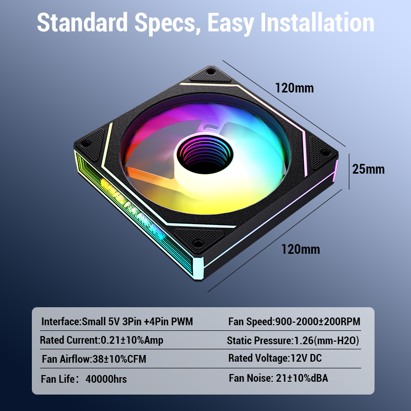ESGAMING Prism ARGB CPU Fan 120mm Black Infinity Mirror PC Cooler Fan ...