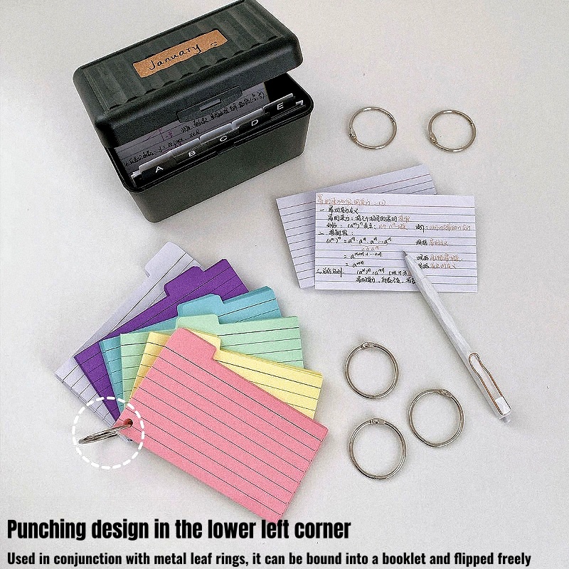 Index Card Holder Box with Dividers Labels Stickers 6-color Index Memo ...