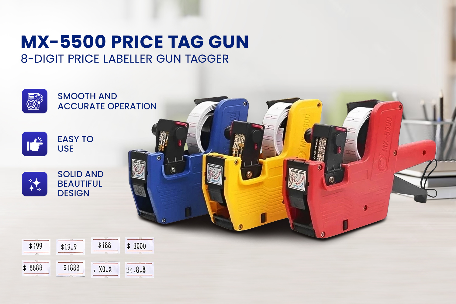 Iamlabels.com MX-5500 8-Digit Price Tag Gun – Includes 2000 Yellow Labels + 1 Ink Roll, US Seller