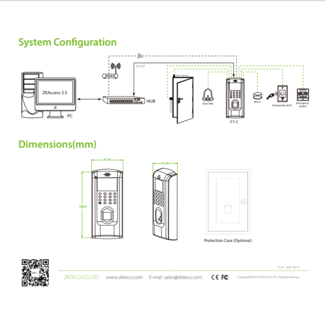 ZKTECO Standalone FingerPrint Access Control Terminal (F7-C) with ID ...