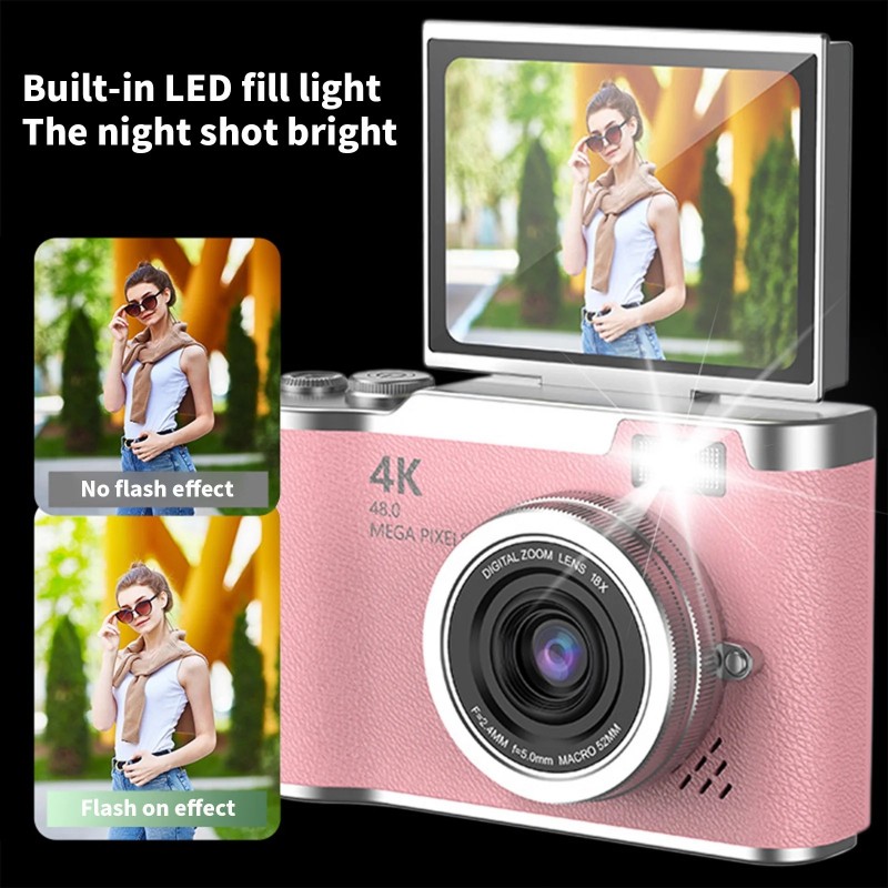 Digital Camera 4K HD Selfie Flip screen 180° Built-in Flash 30X Zoom ...