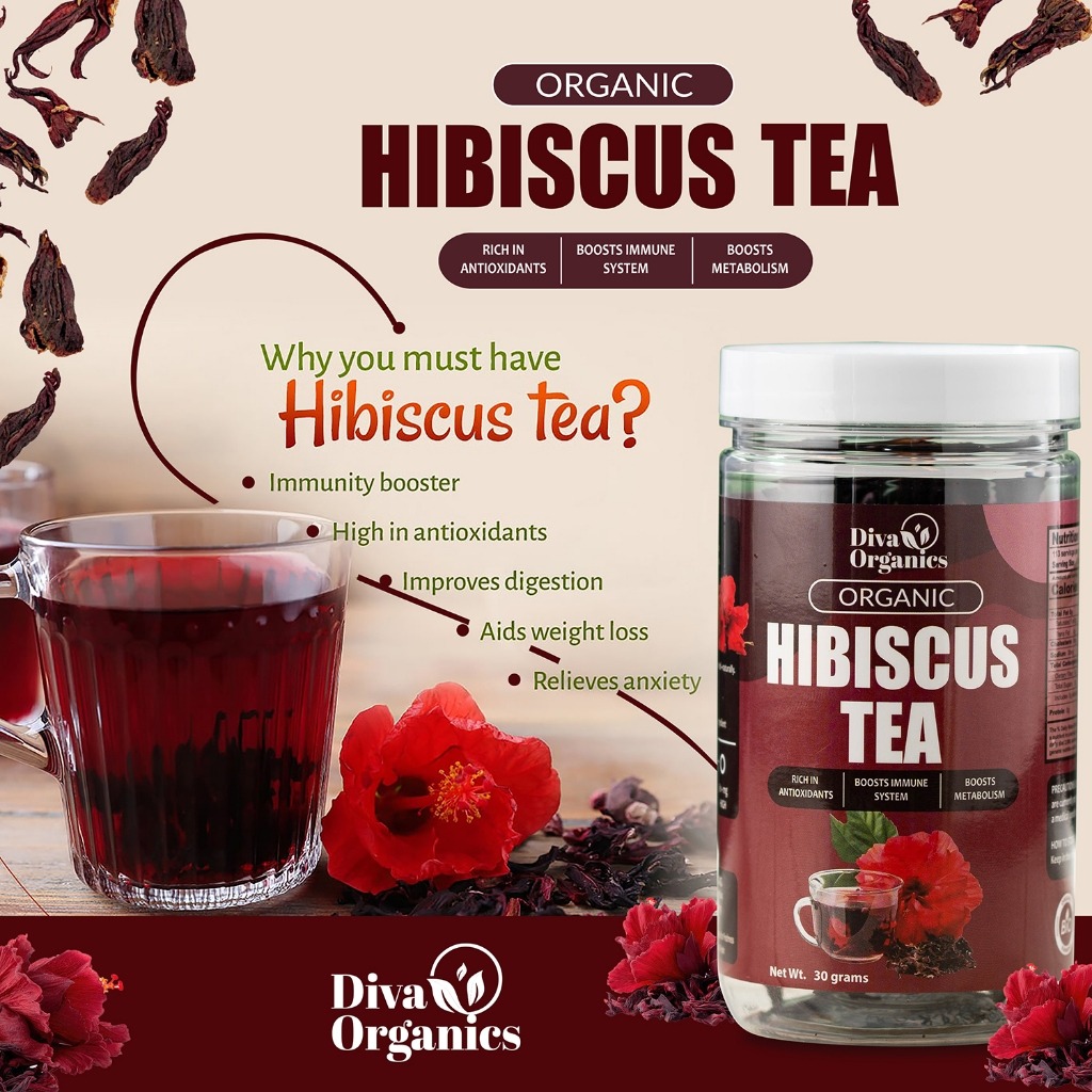 Diva Organics Natural Hibiscus Tea Wellness Drink Vitamin Boost Beauty ...