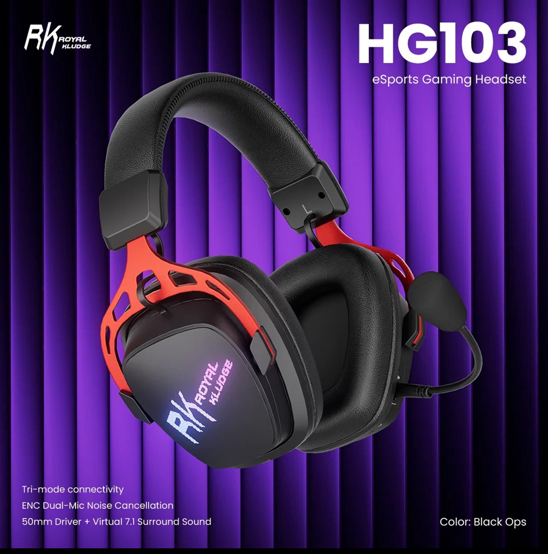 Royal Kludge RK HG103 RGB Tri-Mode Gaming Headphone (Black Ops, Cyborg ...