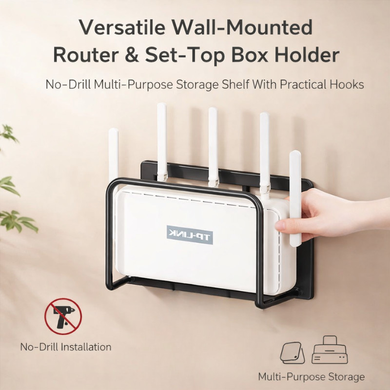 WiFi Router Wall Mounted Storage Box – No Drilling Modem Holder Shelf ...