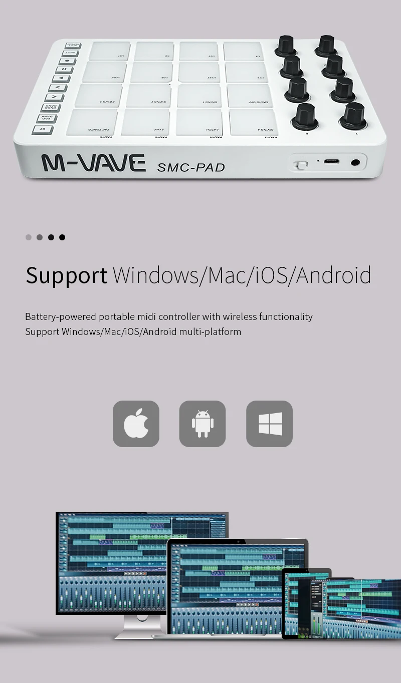 M-VAVE SMC-PAD Wireless MIDI Controller Suitable Percussion Keyboard ...