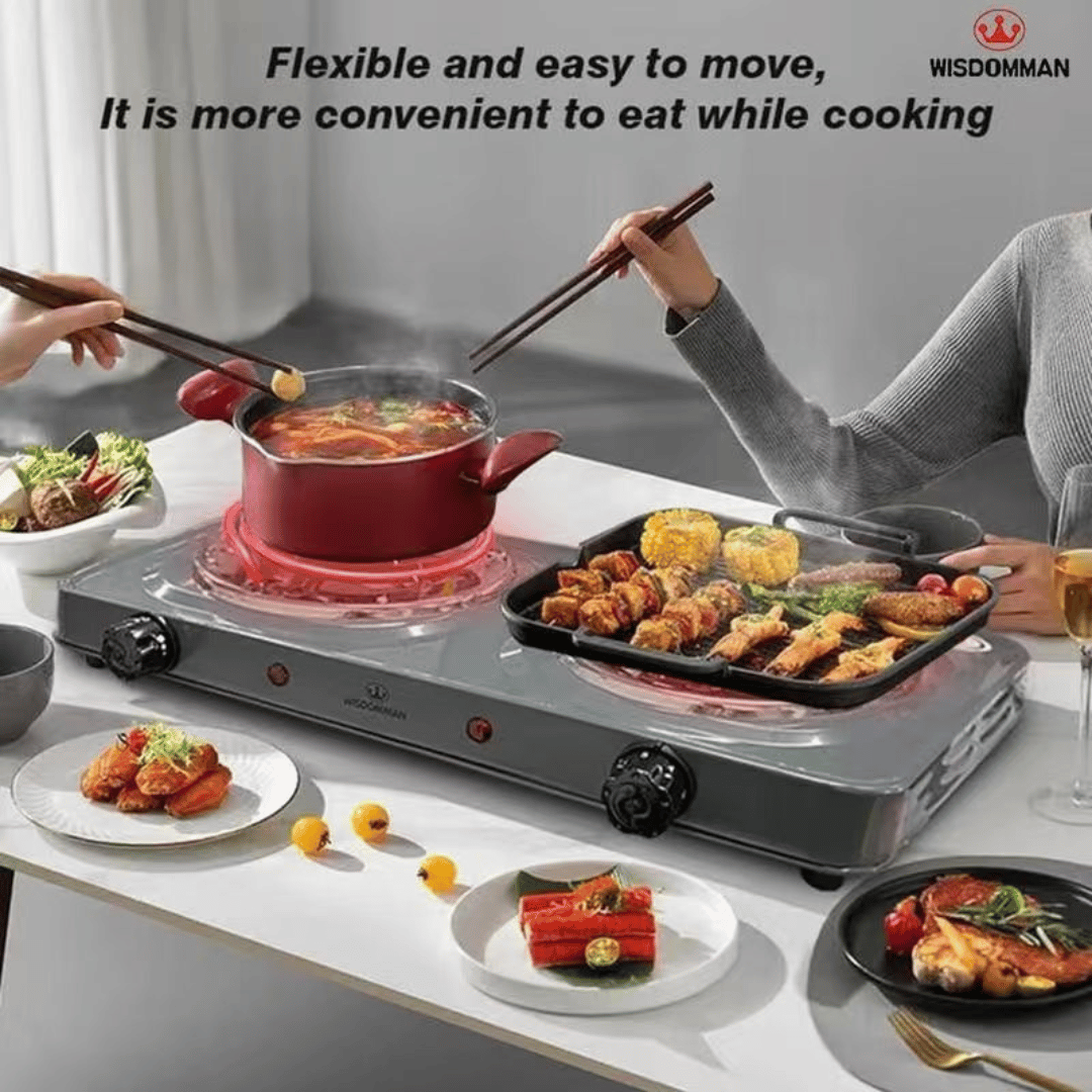 WISDOMMAN 2000W Double Electric Hot Plate Portable Dual Burner Cooker ...
