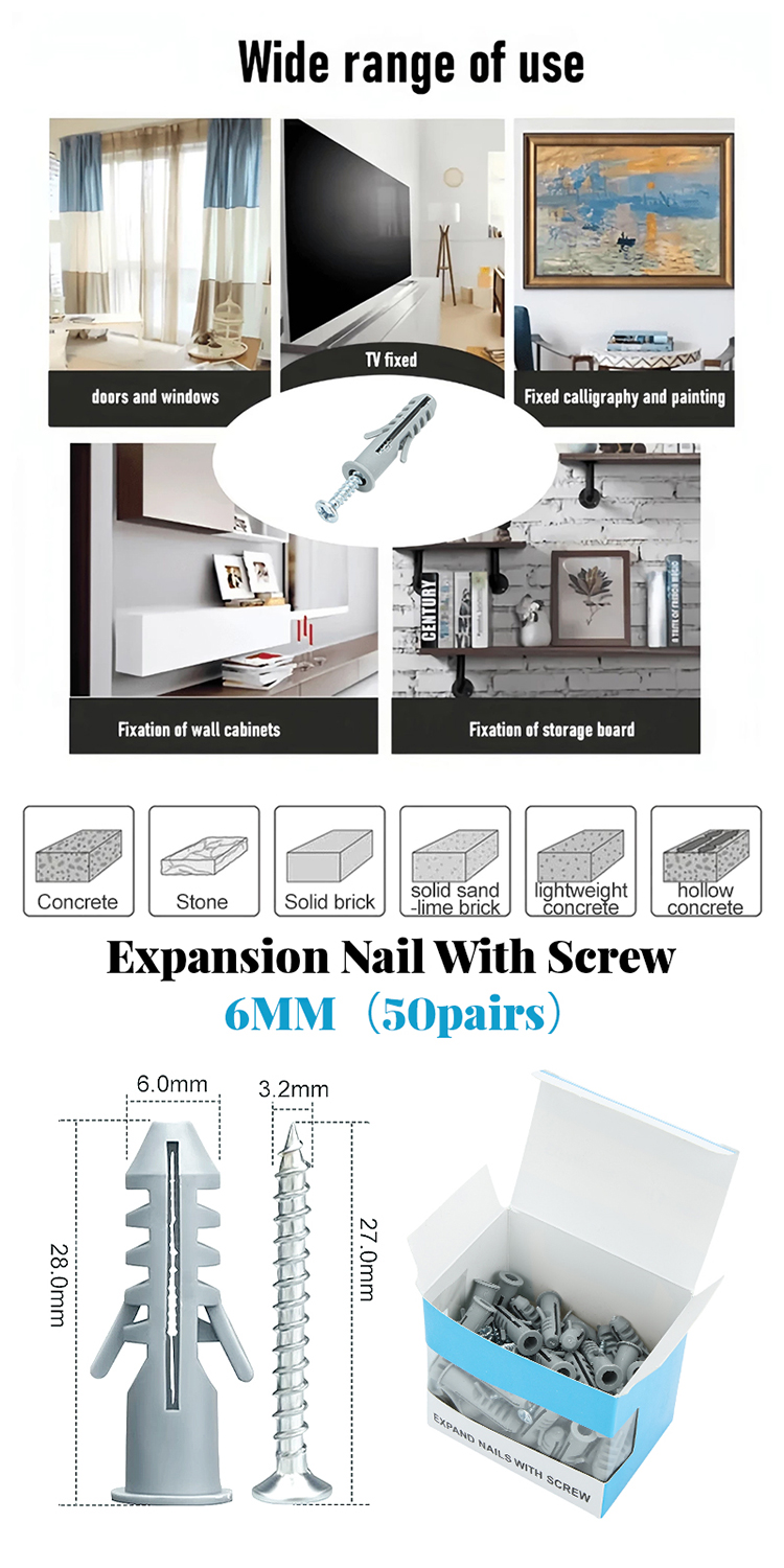 (Fast Delivery)Per Box(50Pairs) 6mm/8mm/10mm Heavy-duty Tox with screw ...