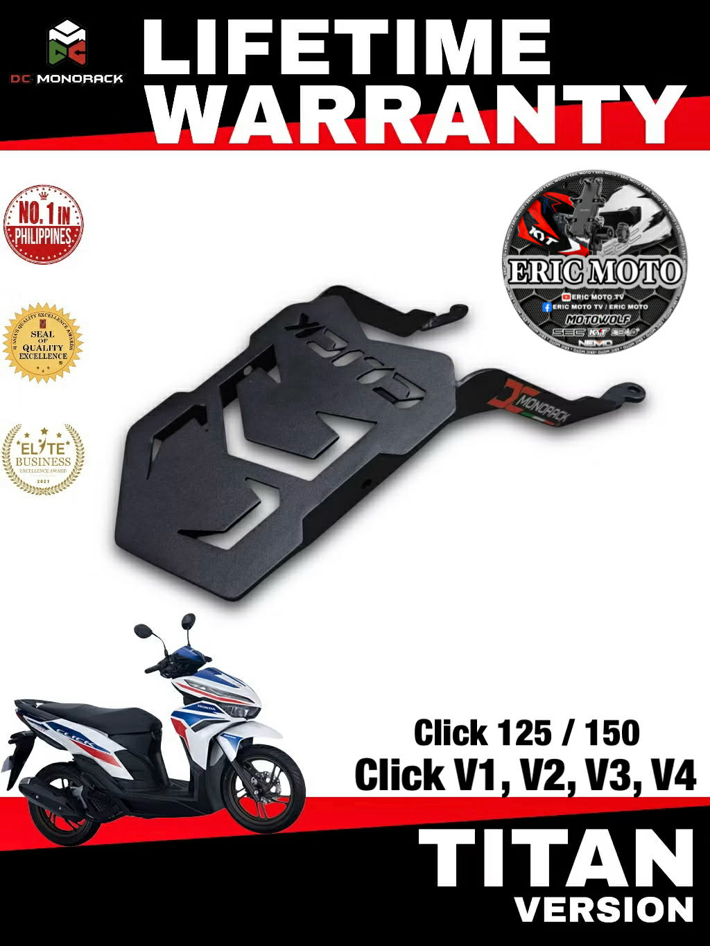 DC monorack honda click 125 / 150 v1, v2, v3 & v4 bend top box bracket ...