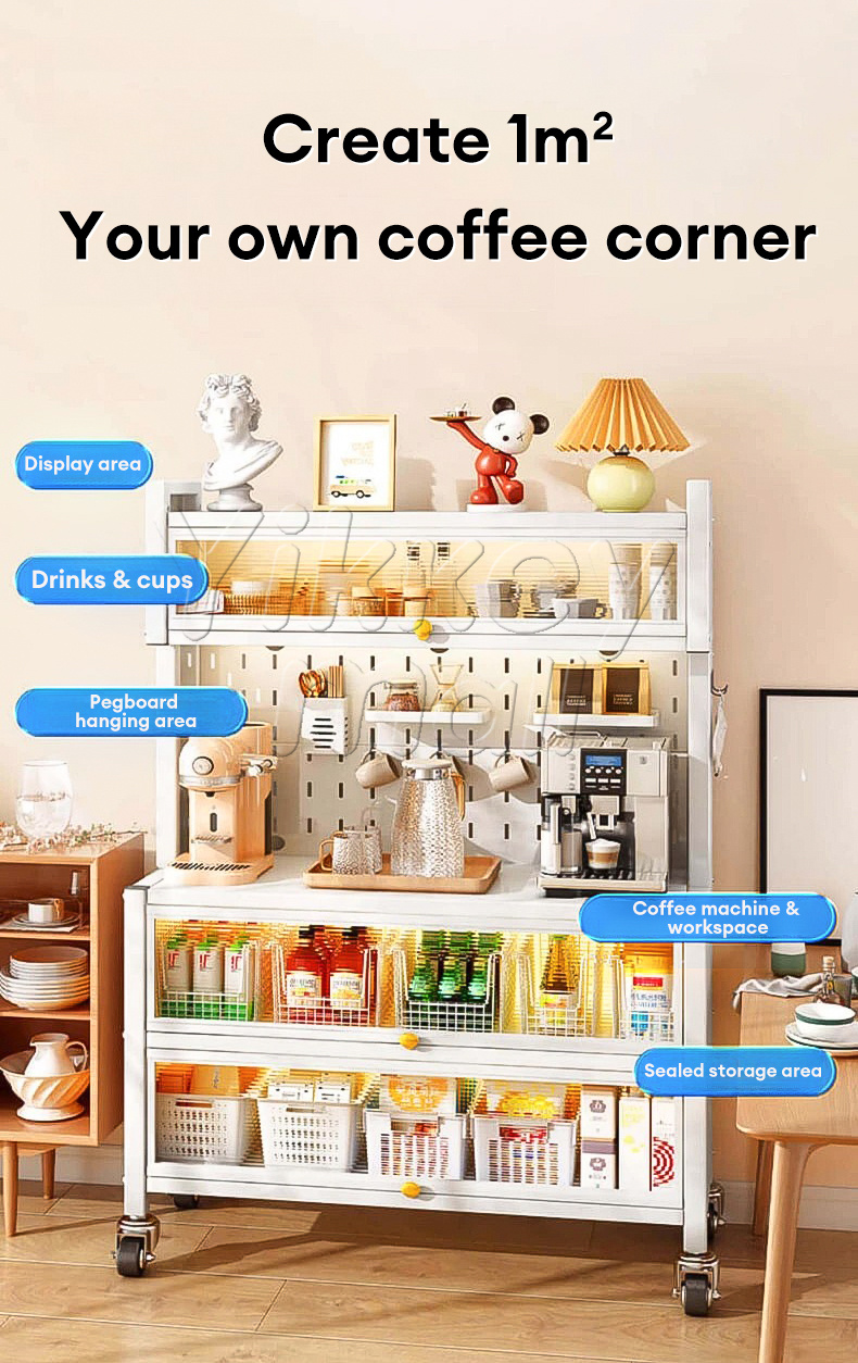 Kitchen Storage Cabinet 5/6 Tier Movable Cupboard Microwave Rack ...
