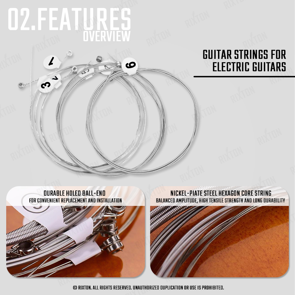 RIXTON Electric Guitar Strings NP09/NP10 Nickle-Plated Steel Complete ...