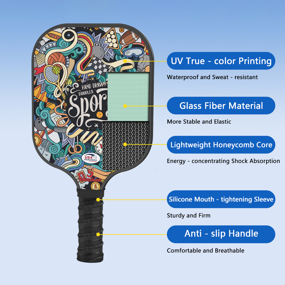 220g Lightweight Pickleball Paddle Fiberglass Pickleball Racket with 2 ...
