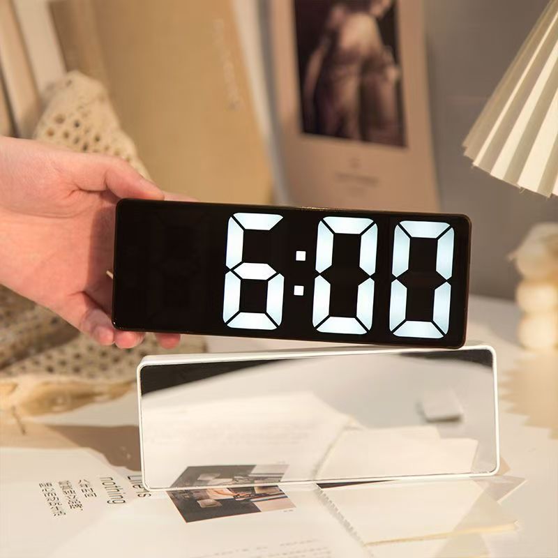 LED Mirror Table Clock Digital Alarm Snooze Display Time Desktop ...