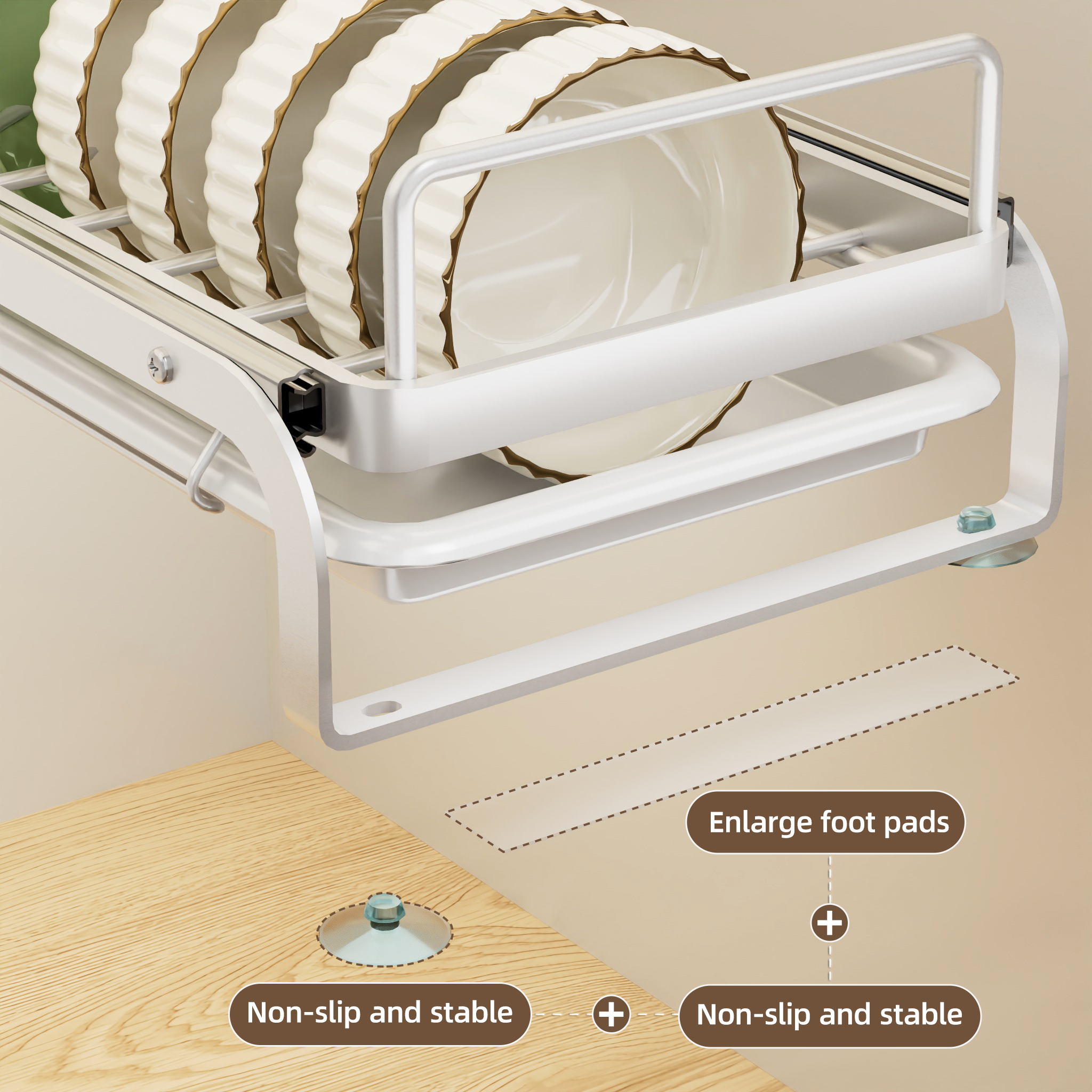 Cabinet Pull Out Dish Rack Kitchen Slide Single Row Drainer Drawer Dish ...