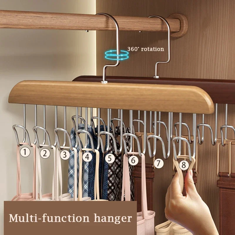 Norma 8 Hooks Non-Slip Wooden Hanger For Clothes Space Saving Woman Bra ...