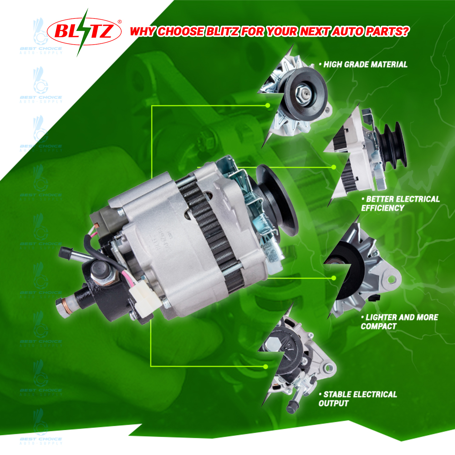 BLITZ ALTERNATOR ASSEMBLY /MAZDA R2/RF/B2200 W/ PUMP / 12V/50A /SINGLE ...