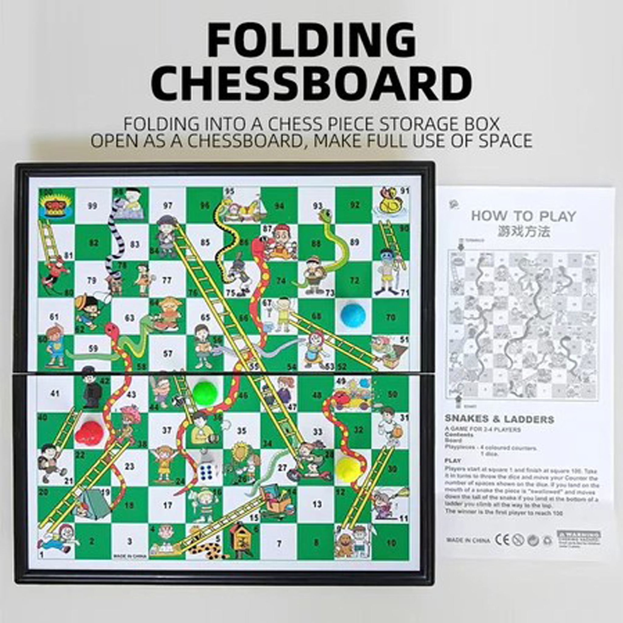 Snake&Ladder Flying Chess Set 32x32cm Foldable Board Game, Educational ...