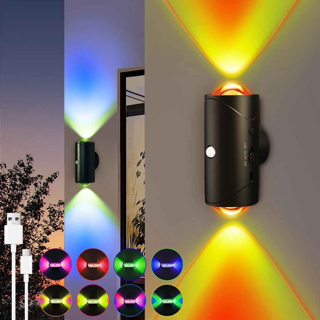 Double head LED Light 15 Colors Rechargeable Automatic Induction Night ...