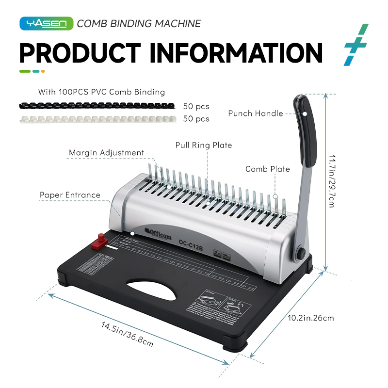 Officom OC-C12B A4 21-Hole Comb Binder - 12-Sheet Punch for Reports ...