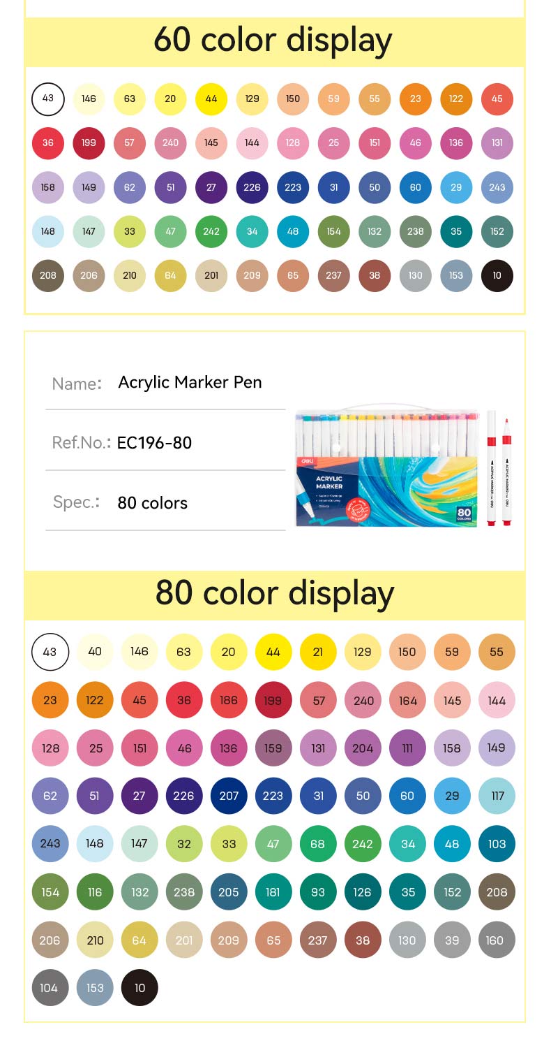 Deli 12/24/60/80 Colors Acrylic Marker Waterproof Art Painting Pens DIY ...