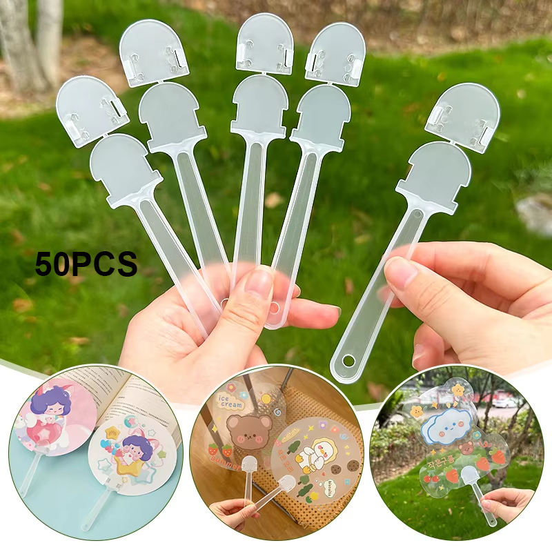 (COD)50pcs DIY MINI Fan Handle Transparent Plastic Advertising Fan ...