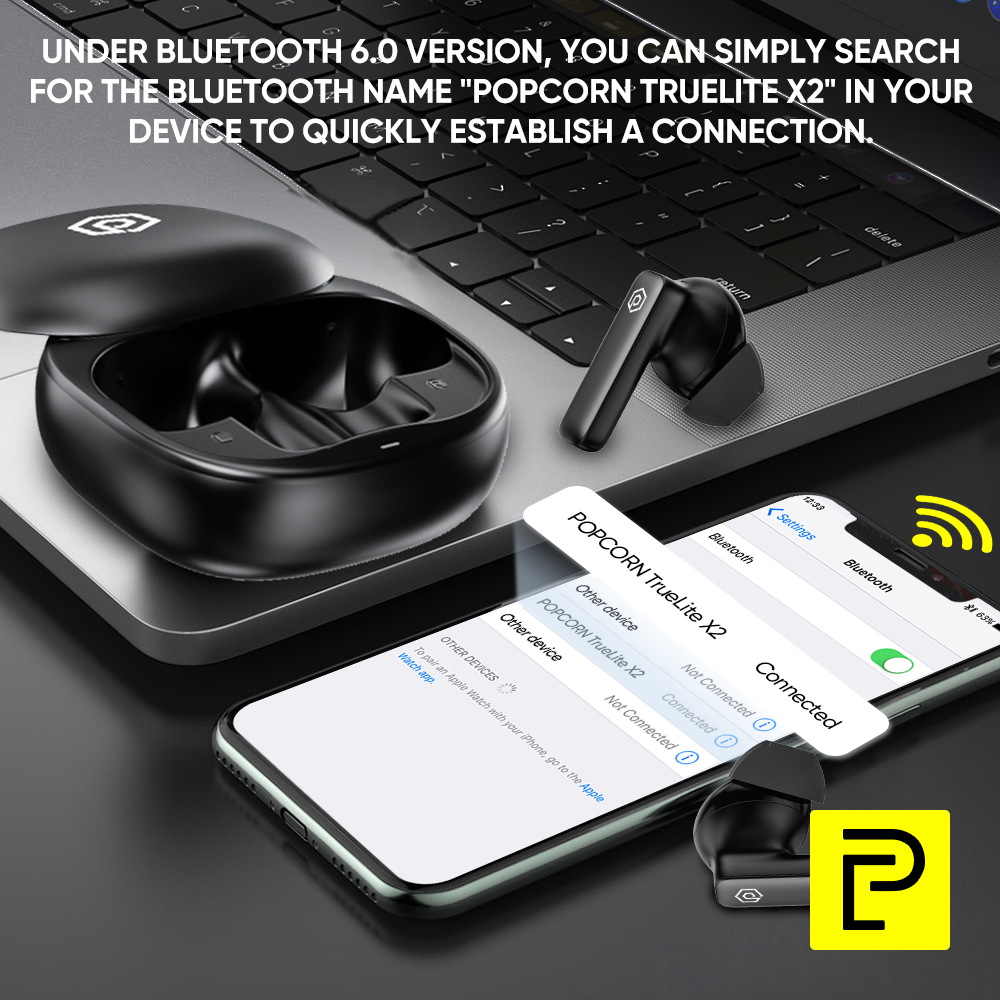 Popcorn TWS Wireless Earbuds True Bluetooth 6.0 With IPX6 Waterproof ...
